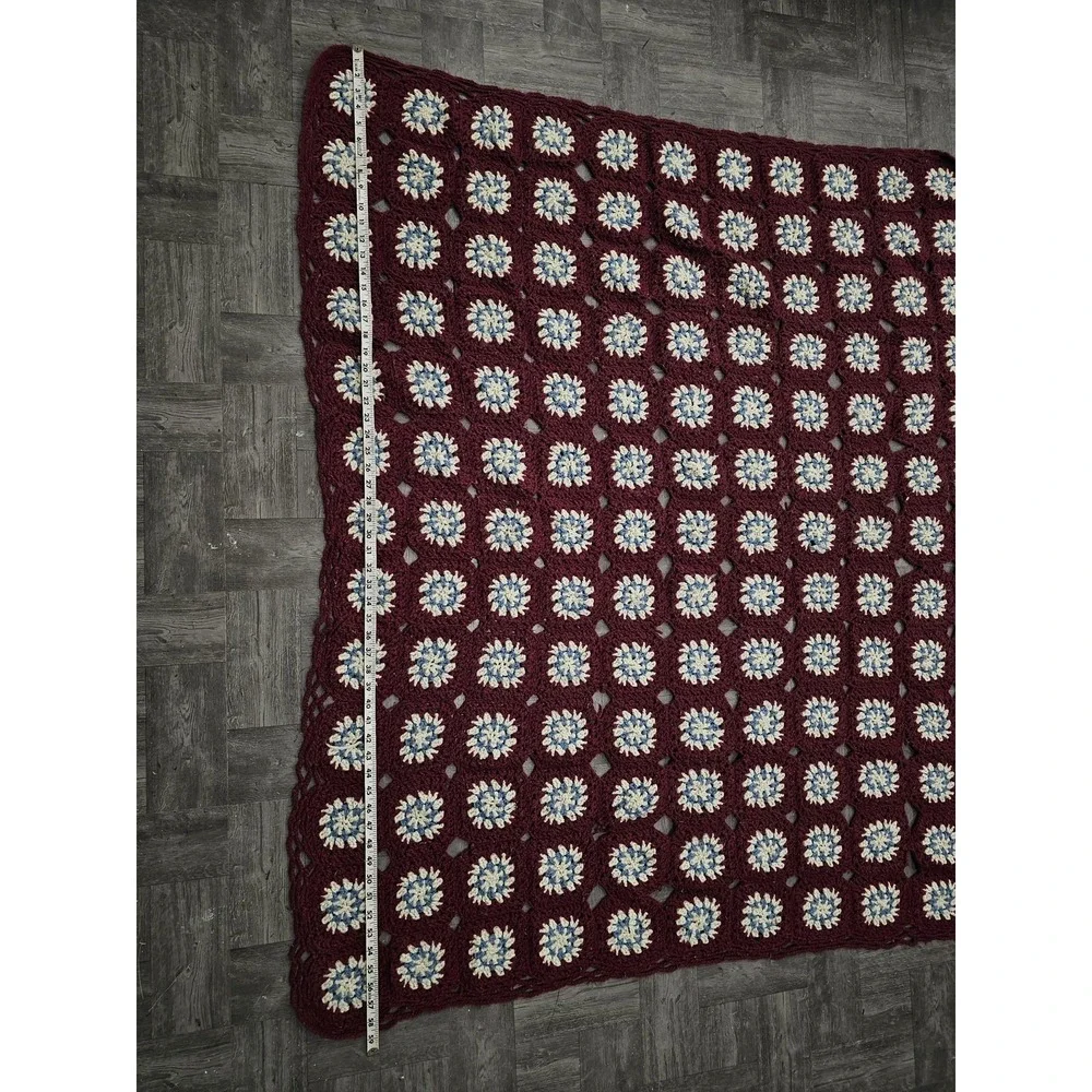 Handmade Crochet Granny Square Throw Blanket Afghan 63x75 Red Retro Boho‎ Decor